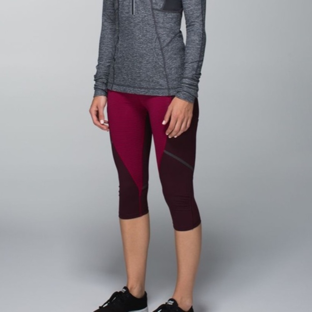 💛 Lululemon Hop To It Cropped Leggings In Purple And Hot Pink Size 6